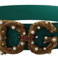 Dolce & Gabbana Green Amore Leather Logo Buckle Women Belt