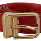 Dolce & Gabbana Red Calfskin Leather Gold Metal Buckle Belt