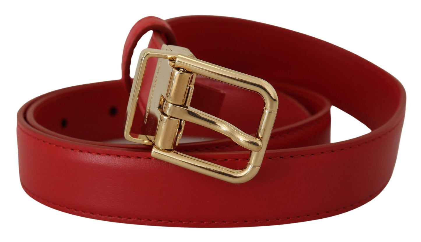 Dolce & Gabbana Red Calfskin Leather Gold Metal Buckle Belt