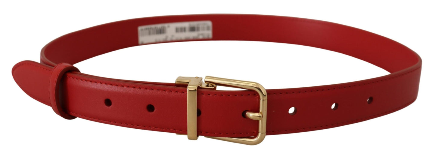 Dolce & Gabbana Red Calfskin Leather Gold Metal Buckle Belt