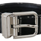 Dolce & Gabbana Black White Cotton Metal Silver Buckle Belt