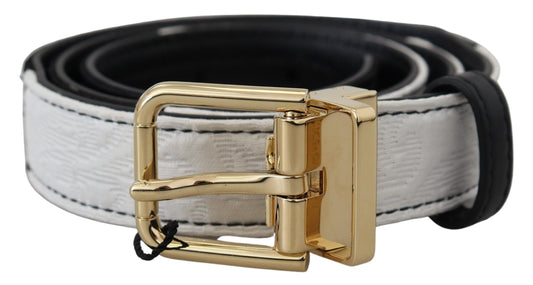 Dolce & Gabbana White Black Patchwork Gold Metal Buckle Belt