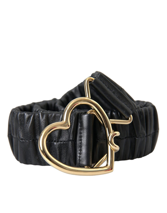 Dolce & Gabbana Black Leather Gold Heart Metal Buckle Belt