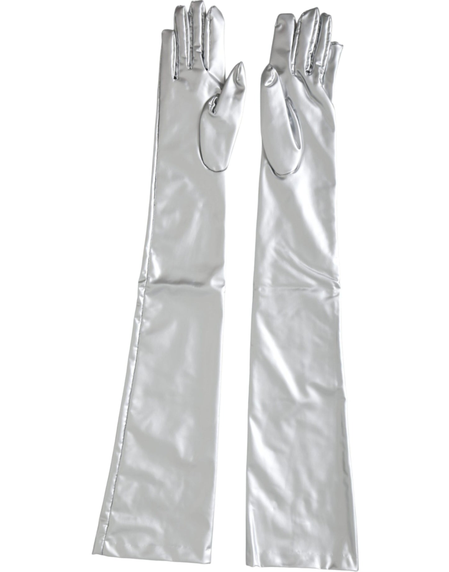 Dolce & Gabbana Silver Spandex Logo Elbow Length Gloves