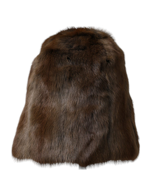 Dolce & Gabbana Brown Weasel Fur Womens Cashmere Hat Beanie