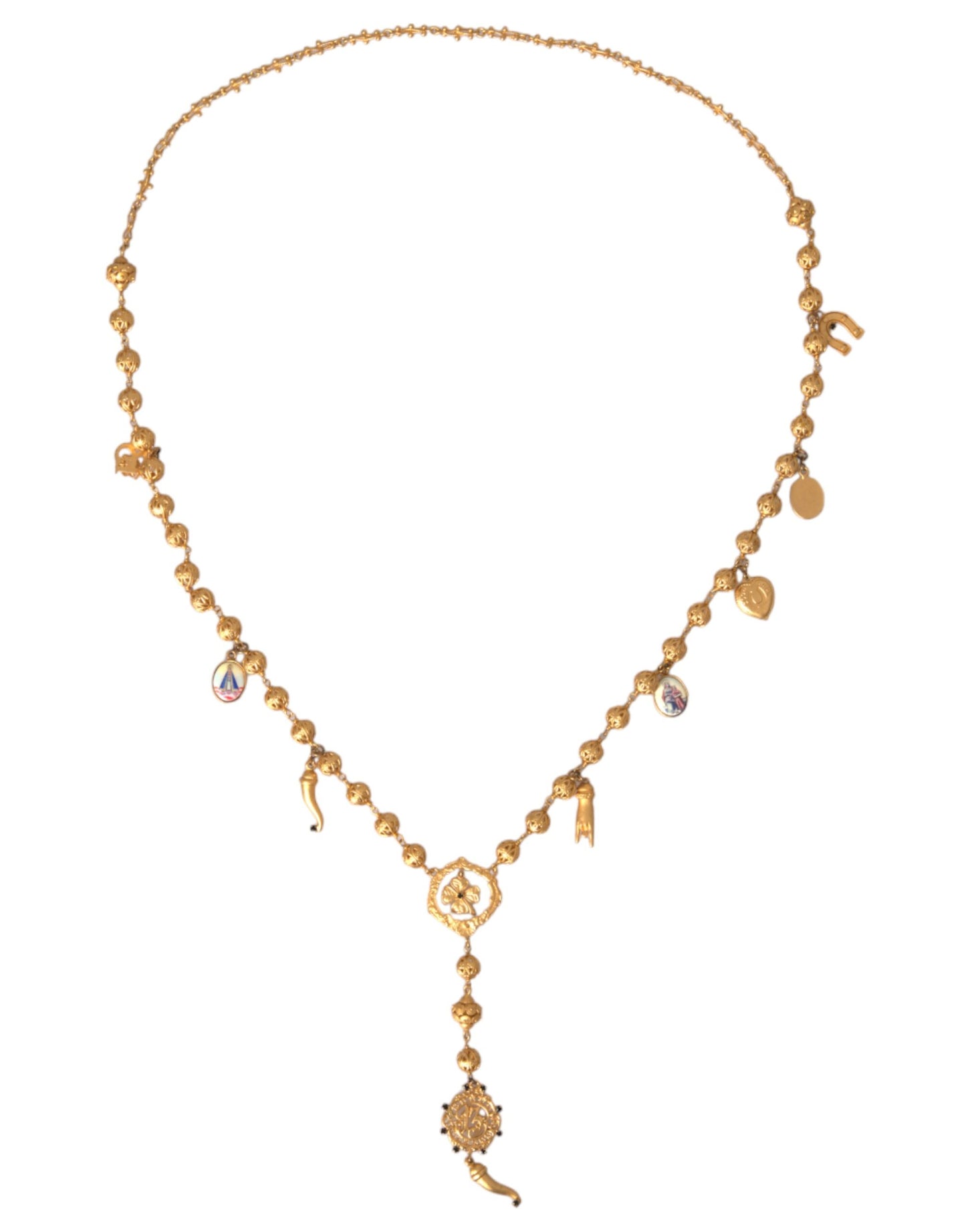 Dolce & Gabbana Gold Tone Chain Brass Beaded Statement Sicily Necklace