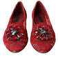 Dolce & Gabbana Red Lace Crystal Ballet Loafers Shoes