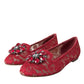 Dolce & Gabbana Red Lace Crystal Ballet Loafers Shoes