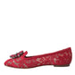 Dolce & Gabbana Red Lace Crystal Ballet Loafers Shoes