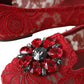 Dolce & Gabbana Red Lace Crystal Ballet Loafers Shoes