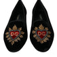 Dolce & Gabbana Black Velvet DG Heart Loafers Flats Shoes