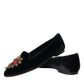 Dolce & Gabbana Black Velvet DG Heart Loafers Flats Shoes