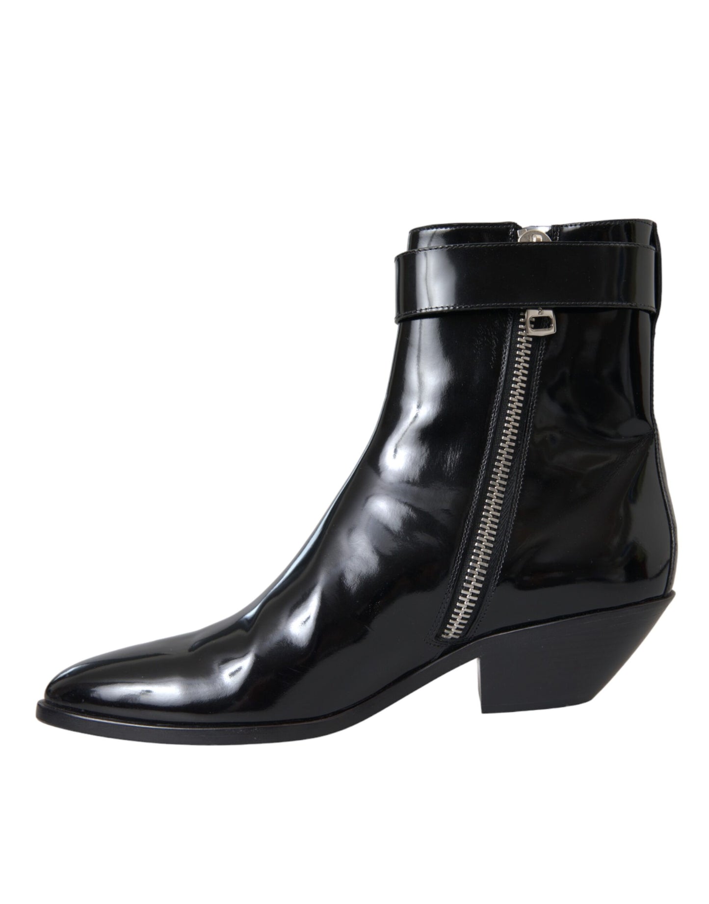 Dolce & Gabbana Black Logo Appliqué Leather Ankle Boots Shoes