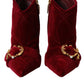 Dolce & Gabbana Dark Red Velvet Devotion Buckle Boots Shoes