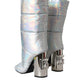 Dolce & Gabbana Silver Padded DG Logo Heels Boots Shoes