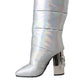 Dolce & Gabbana Silver Padded DG Logo Heels Boots Shoes