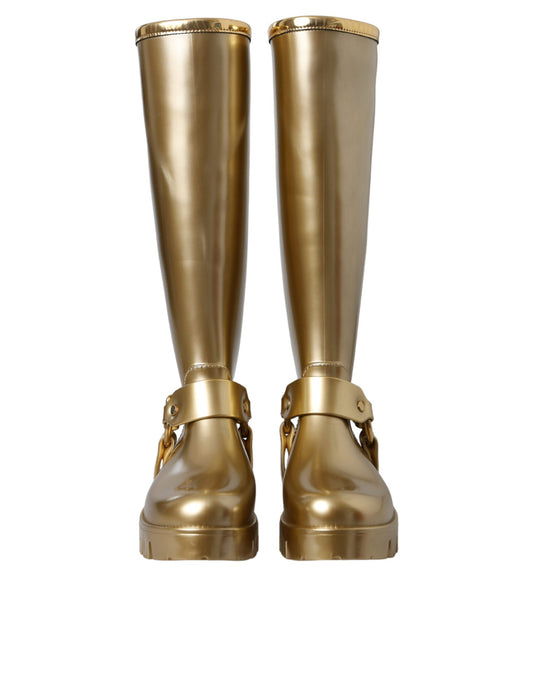 Dolce & Gabbana Metallic Gold Rubber PVC Rain Boots Shoes