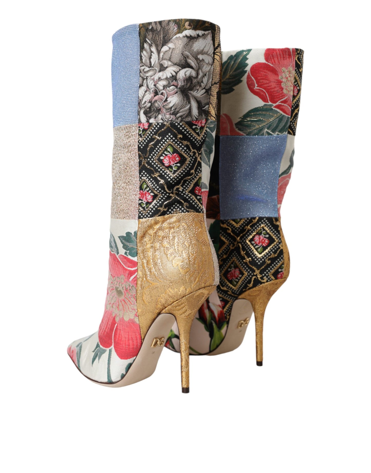 Dolce & Gabbana Multicolor Patchwork Print Heeled Boots Shoes