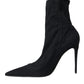 Dolce & Gabbana Black Stiletto Heels Denim Ankle Boots Shoes