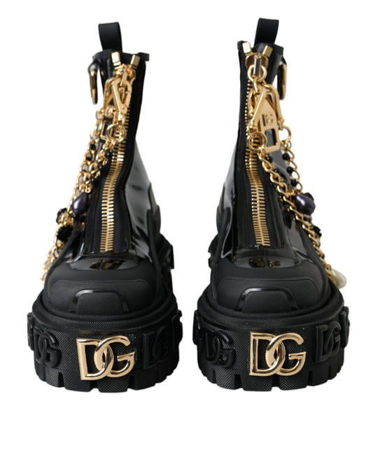 Dolce & Gabbana Black Rubber Embellished Trekking Boots Shoes