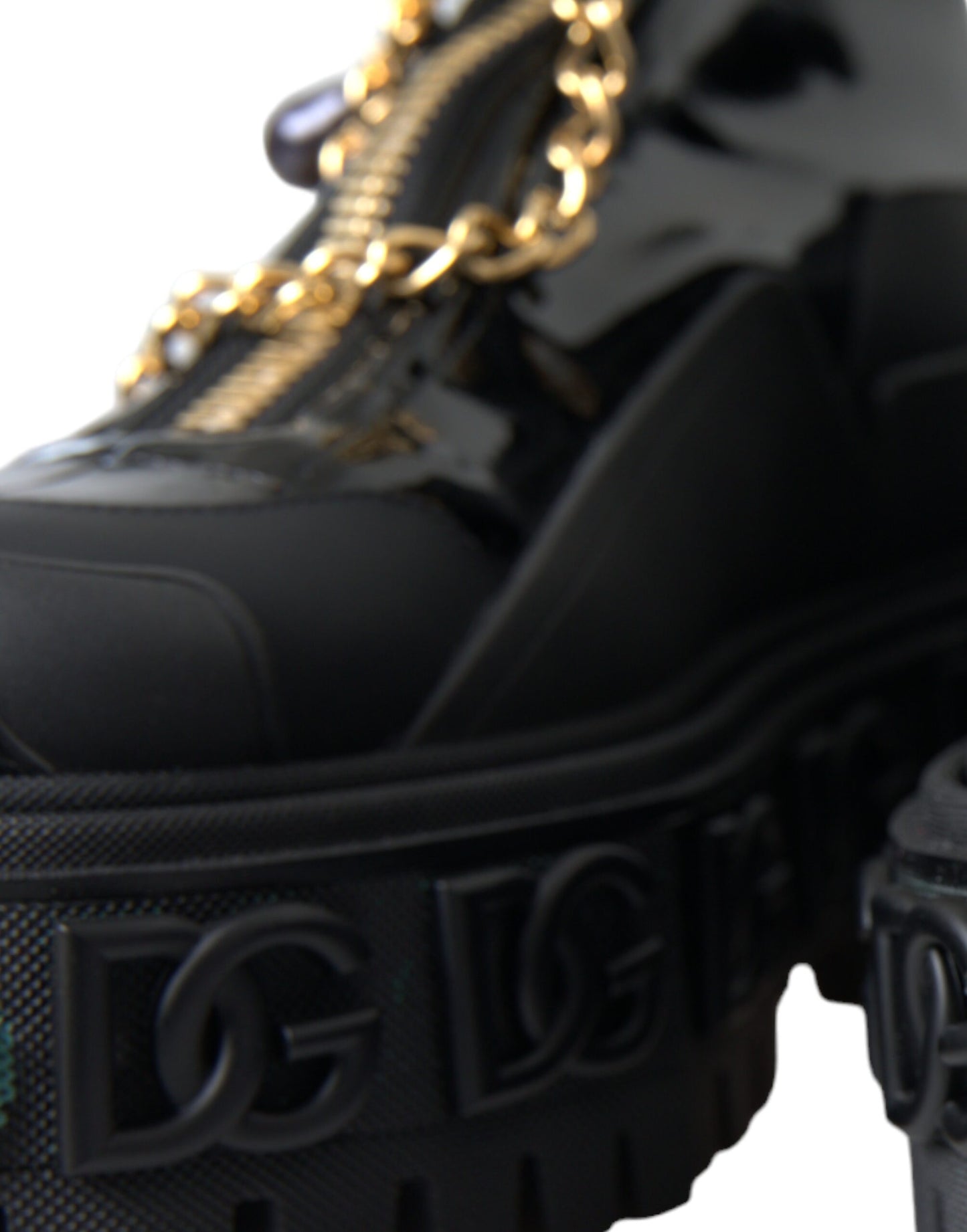 Dolce & Gabbana Black Rubber Embellished Trekking Boots Shoes