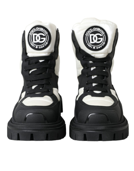 Dolce & Gabbana Black White Logo Padded Trekking Boots Shoes