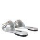 Dolce & Gabbana Silver Crystal Leather Flats Sandals Shoes