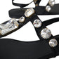 Dolce & Gabbana Black Leather Crystal Flats Sandals Shoes