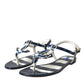 Dolce & Gabbana Blue Stripes Leather Studded Flats Sandals Shoes