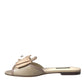 Dolce & Gabbana Beige Logo Pearl Flats Sandals Slides Shoes