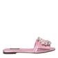 Dolce & Gabbana Pink Crystal Leather Flats Sandals Shoes