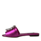 Dolce & Gabbana Fuchsia Crystal Leather Flats Sandals Shoes