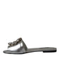 Dolce & Gabbana Silver Crystal Leather Flats Sandals Shoes