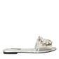 Dolce & Gabbana Silver Crystal Leather Flats Sandals Shoes