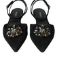 Dolce & Gabbana Black Leather Crystal Slingback Sandals Shoes