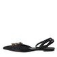 Dolce & Gabbana Black Leather Crystal Slingback Sandals Shoes