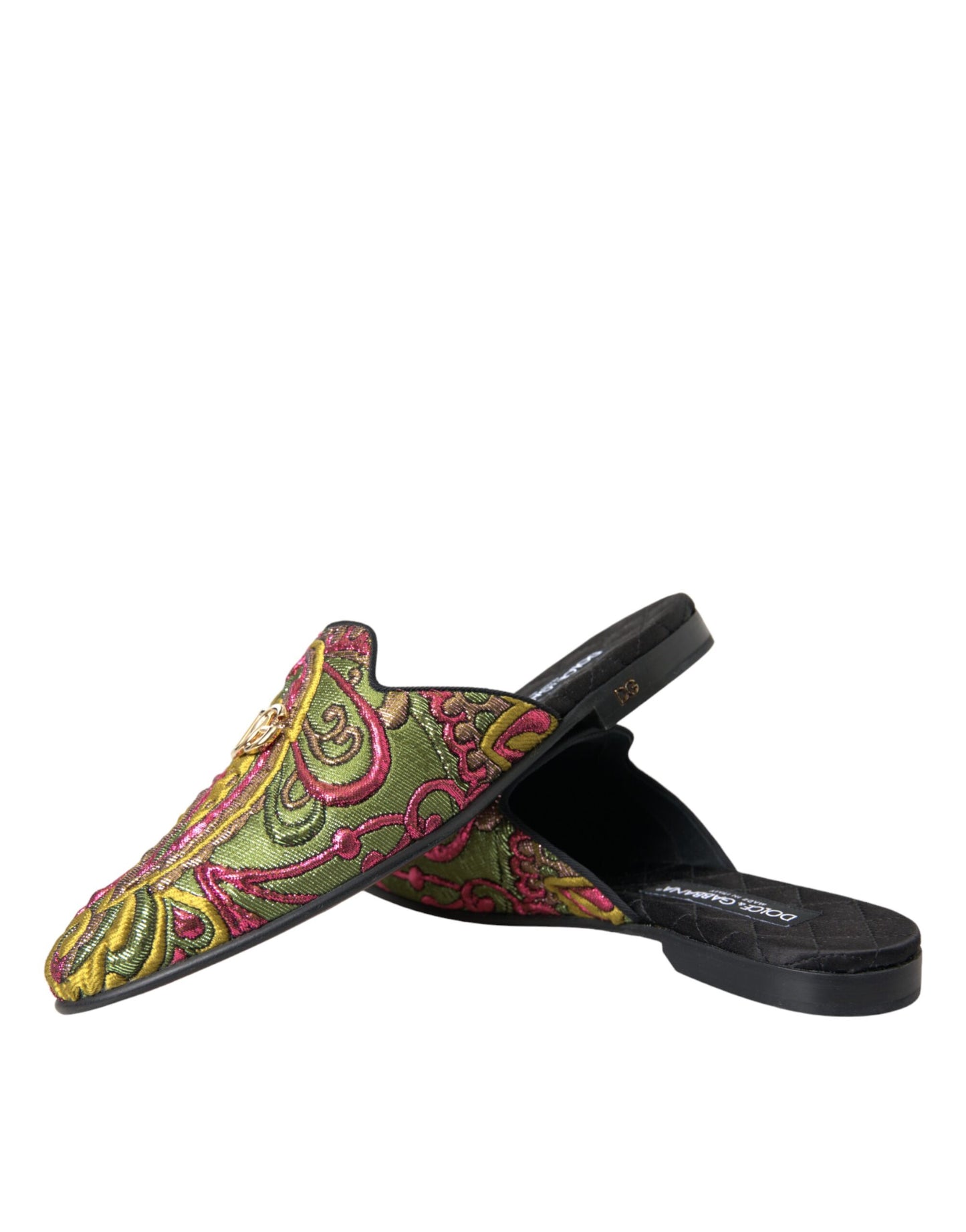 Dolce & Gabbana Multicolor Brocade DG Logo Mule Flat Sandals Shoes