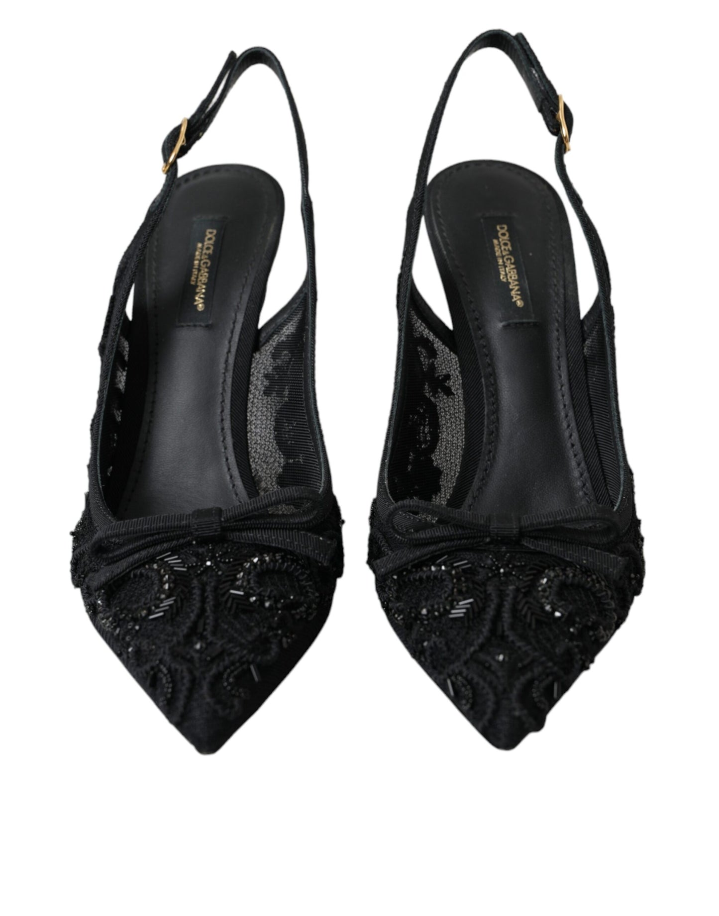 Dolce & Gabbana Black Tulle Ricamo Heels Slingbacks Shoes