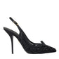 Dolce & Gabbana Black Tulle Ricamo Heels Slingbacks Shoes