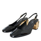 Dolce & Gabbana Black Gold Leather Embellished Slingbacks Shoes