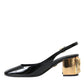 Dolce & Gabbana Black Gold Leather Embellished Slingbacks Shoes