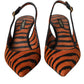 Dolce & Gabbana Black Orange Zebra Leather Slingbacks Shoes