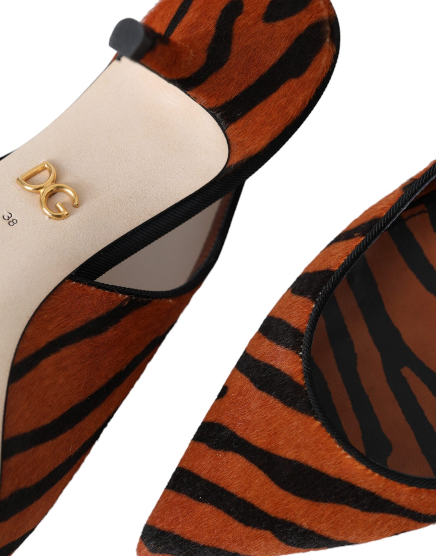 Dolce & Gabbana Black Orange Zebra Leather Slingbacks Shoes