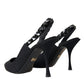 Dolce & Gabbana Black Crystal Charmeuse Slingbacks Shoes