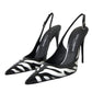 Dolce & Gabbana Black White Zebra Leather Slingback Shoes