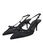 Dolce & Gabbana Black Leather Mesh High Heels Slingback Shoes