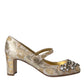 Dolce & Gabbana Gold Jacquard Crystal Mary Janes Pumps Shoes