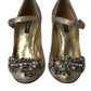 Dolce & Gabbana Gold Jacquard Crystal Mary Janes Pumps Shoes