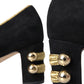 Dolce & Gabbana Black Suede Gold Mary Janes Heels Pumps Shoes