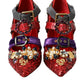 Dolce & Gabbana Red Sequined Crystal Mary Janes Pumps Shoes